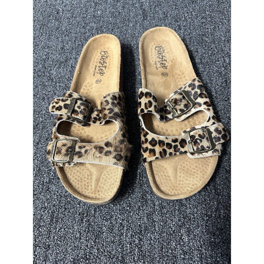 Biostep Womens Sandals‎ Size 10.5 Leopard Print Calf Hair Slides Made in Spain